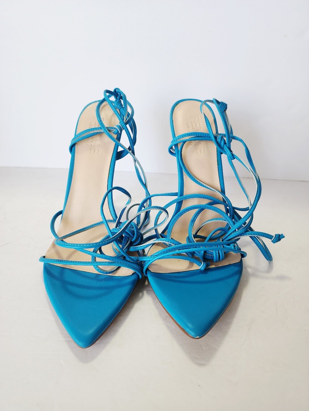 Femme LA Kika Lace Up Blue Strappy Stiletto Sandals with Ankle Wrap Size 42 - Picture 3 of 8